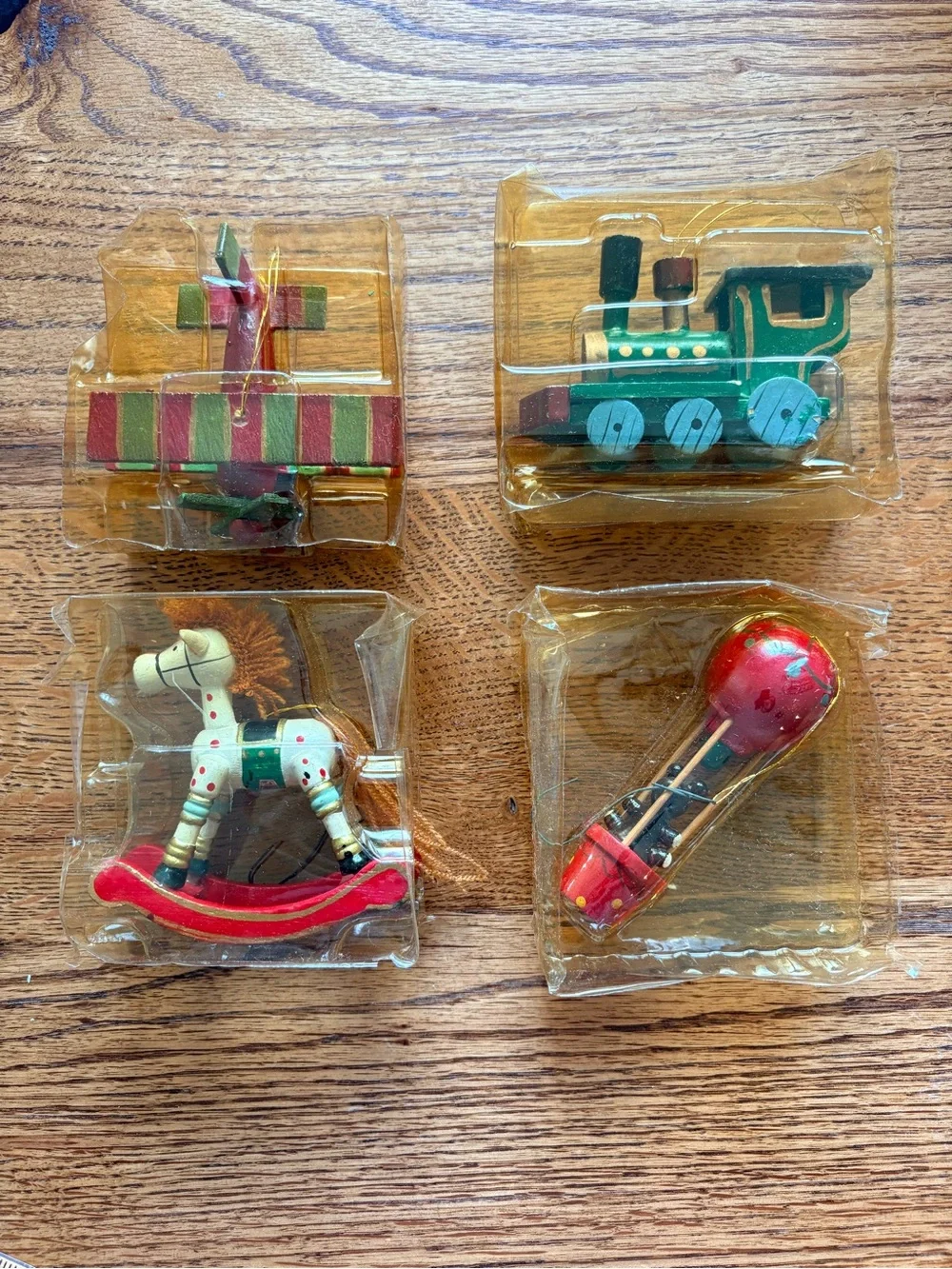 VTG Allegro Set of 4 Wooden Ornaments- train, plane, horse, balloon with boxes - Picture 13 of 16
